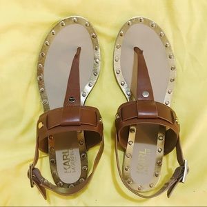 KARL LAGERFELD STRAP THONG STUDDED FLATS SANDALS